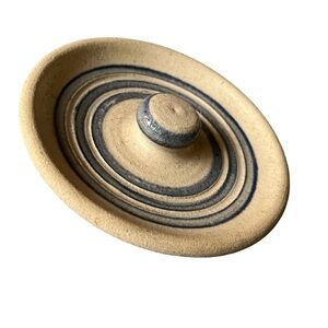 **Vintage Stoneware Dish - Cream/Blue Trinket Dish**